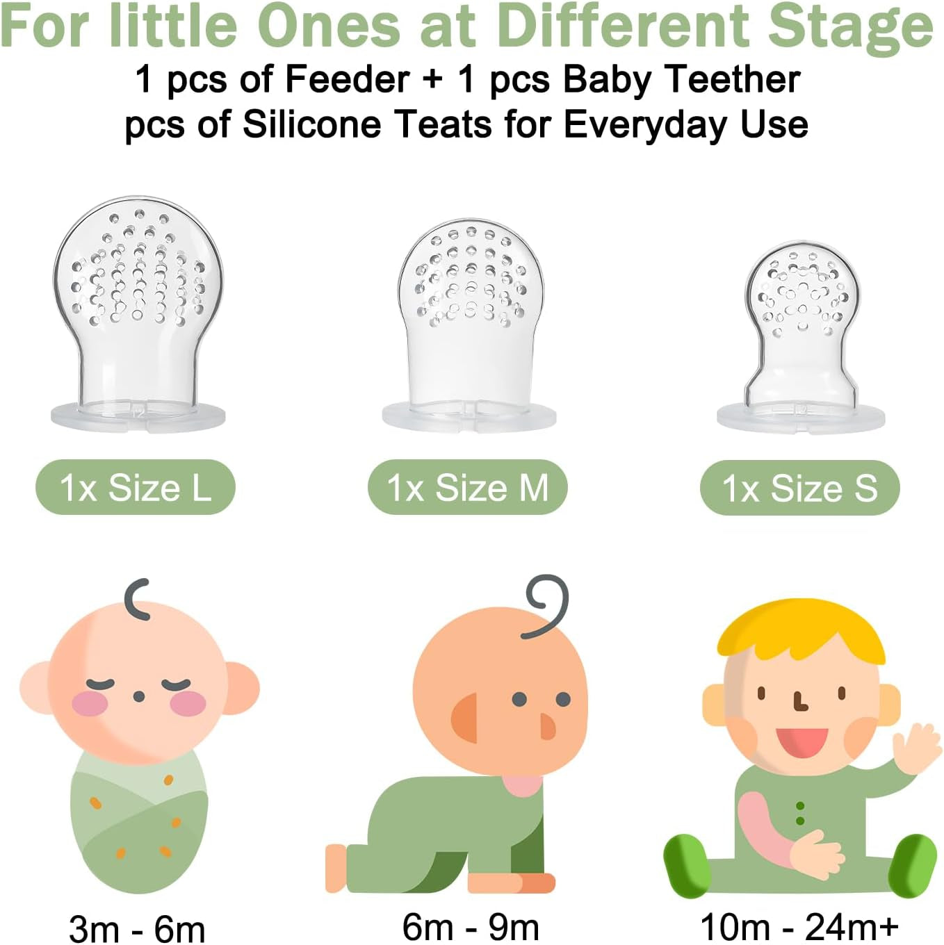 3 Pack Baby Fruit Food Feeder & Freezer Tray Set and Silicone Teething Toy for Babies, BPA Free Infant Teething Relief Toy for 3+ Months, Additional Silicone Sacs