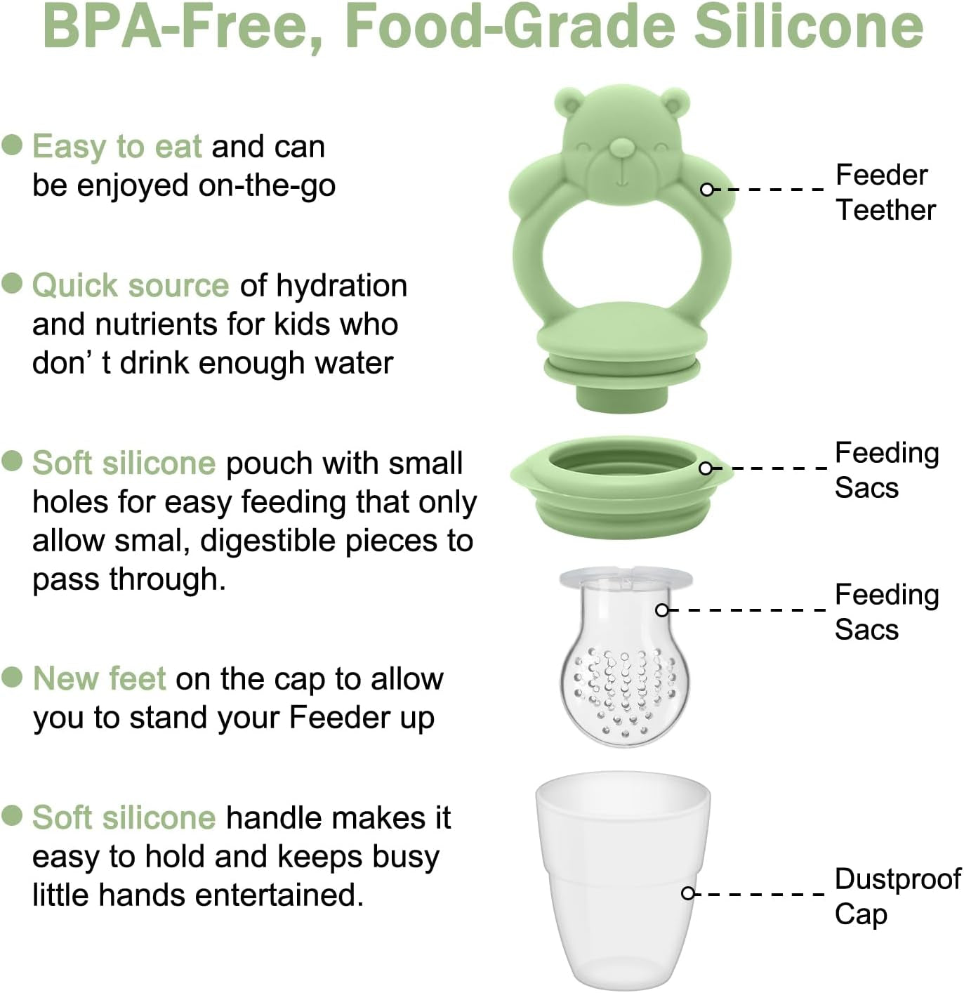 3 Pack Baby Fruit Food Feeder & Freezer Tray Set and Silicone Teething Toy for Babies, BPA Free Infant Teething Relief Toy for 3+ Months, Additional Silicone Sacs