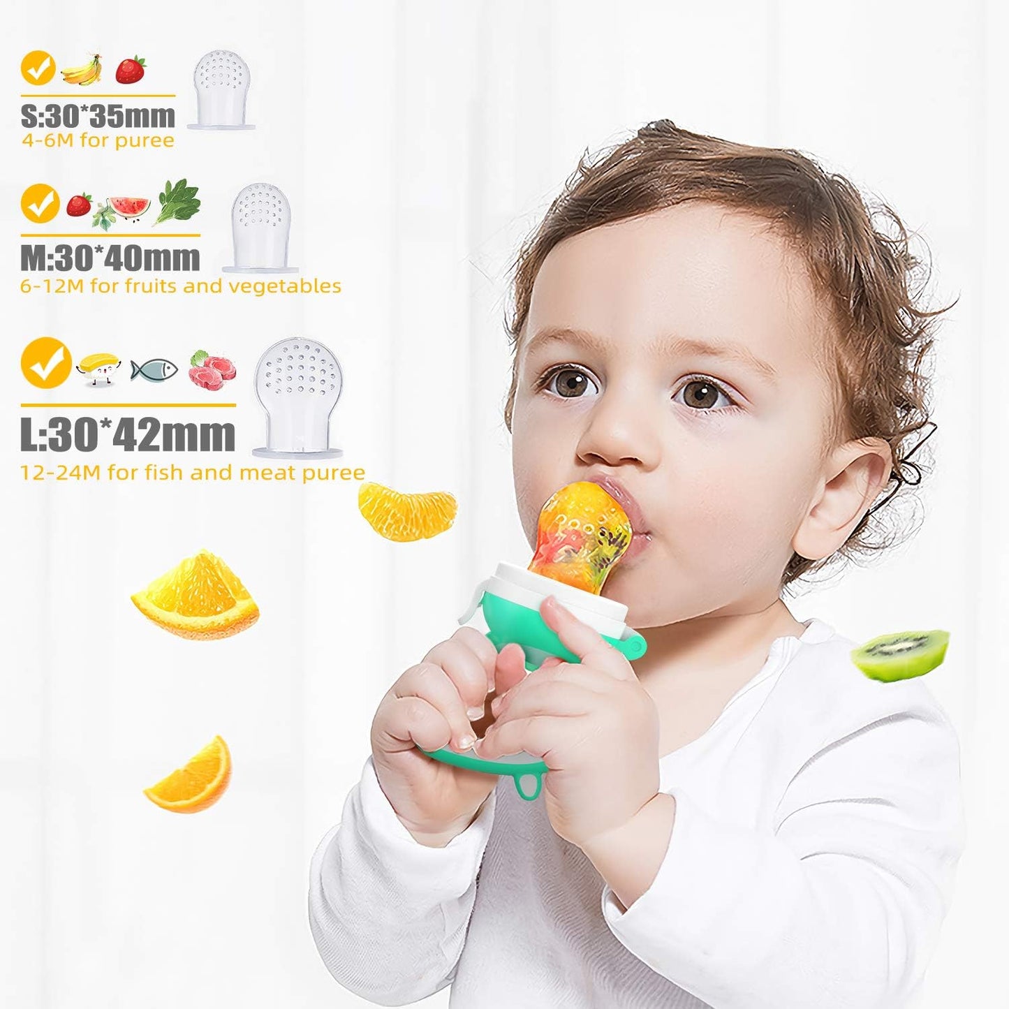 Baby Teething Toys and Natural Organic Fruit Feeder Pacifier/Baby Teether Chew Toys Fresh Food Feeder/ 1 Teethers and 1 Feeder with 3 Silicone Sacs (Blue)