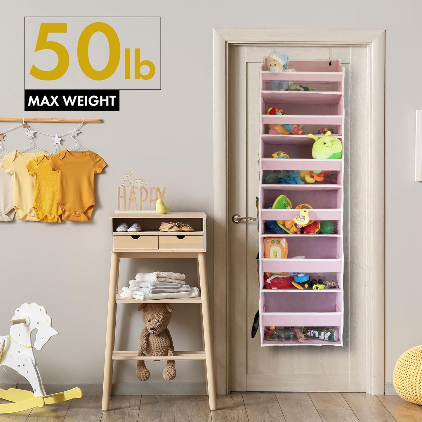 2 PC Heavy Duty over the Door Organizer 55X14X6.7, 6 Large Front & 12 Side Pockets, Hanging Storage Closet Door Organizer for Bedroom, Bathroom and Baby Nursery Storage (Ivory)