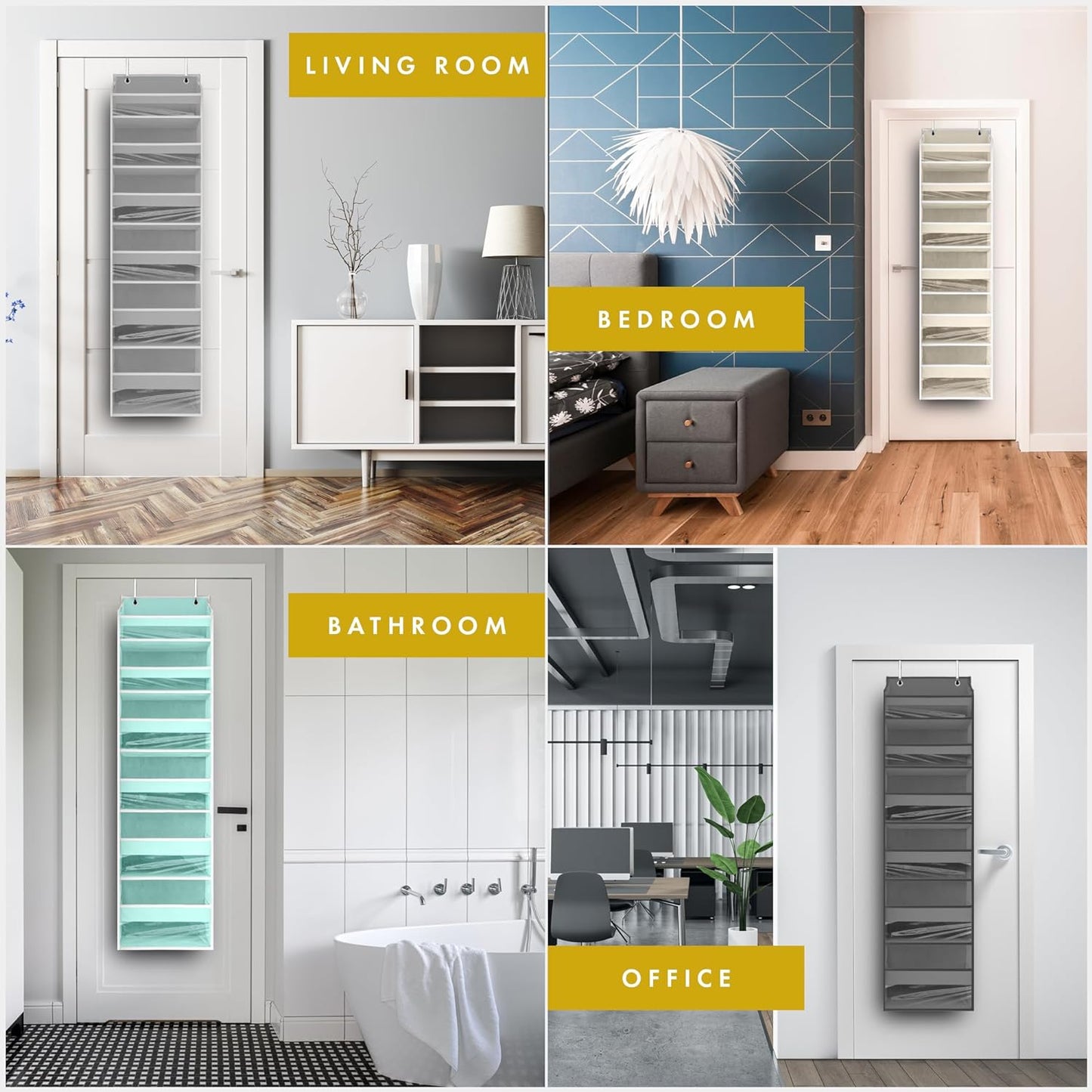 2 PC Heavy Duty over the Door Organizer 55X14X6.7, 6 Large Front & 12 Side Pockets, Hanging Storage Closet Door Organizer for Bedroom, Bathroom and Baby Nursery Storage (Ivory)