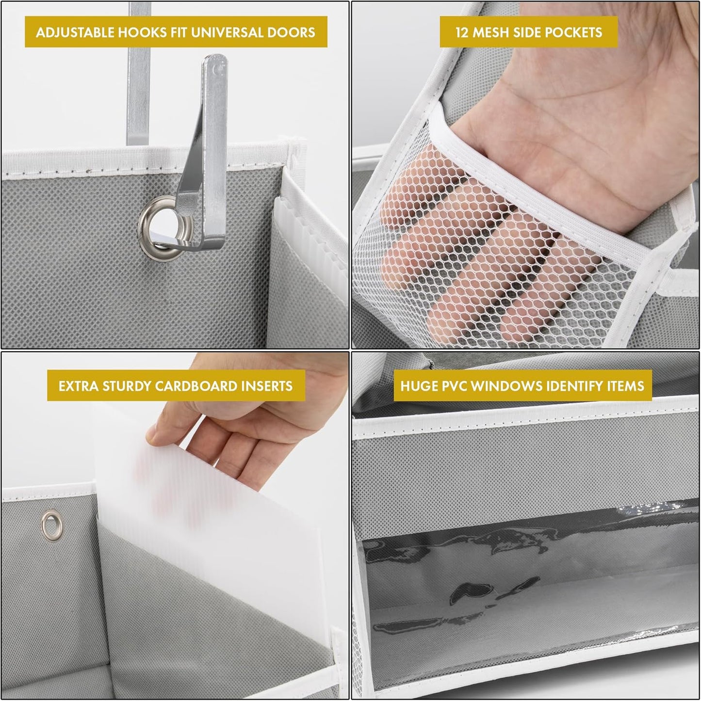 2 PC Heavy Duty over the Door Organizer 55X14X6.7, 6 Large Front & 12 Side Pockets, Hanging Storage Closet Door Organizer for Bedroom, Bathroom and Baby Nursery Storage (Ivory)