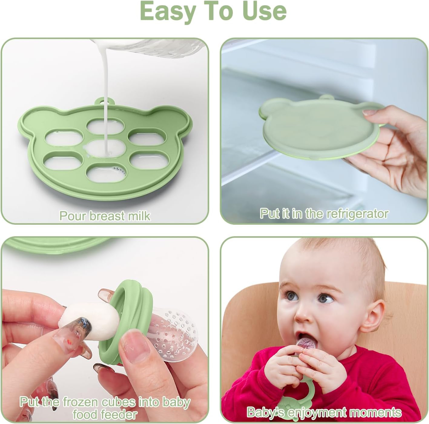 3 Pack Baby Fruit Food Feeder & Freezer Tray Set and Silicone Teething Toy for Babies, BPA Free Infant Teething Relief Toy for 3+ Months, Additional Silicone Sacs