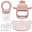 3 Pack Silicone Teething Mitten for Babies with Baby Fruit Food Feeder & Freezer Tray Set, BPA Free Infant Teething Relief Toy for 3 Month+, Additional Silicone Sacs